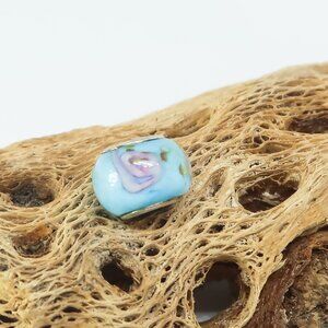 Blue Floral European Glass Charm Bead with Silver Core Center